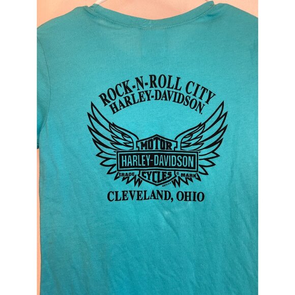 Harley-Davidson Womens Turquoise Rock-N-Roll City Cleveland Ohio Graphic Tee M 1 - Picture 5 of 5